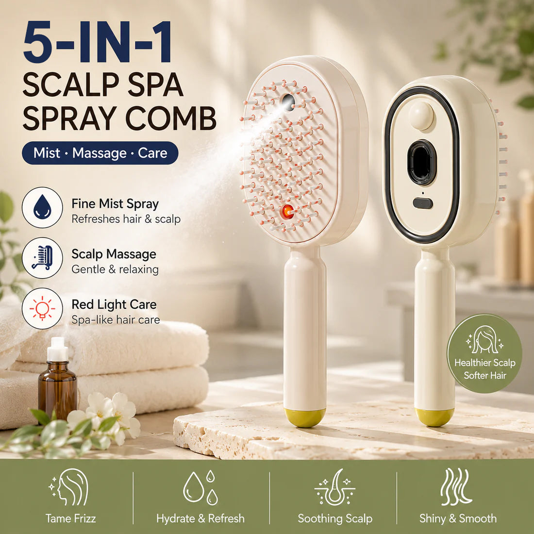 Essential Oil Mist Air Cushion Massage Comb Self Cleaning Anti Static Hair Care Brush
